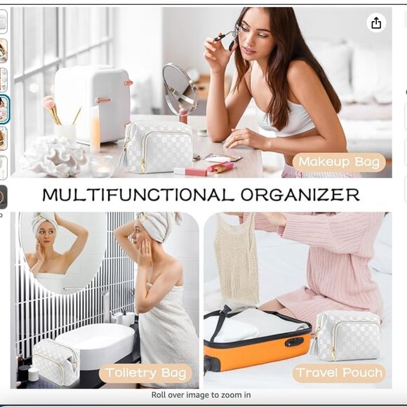 SuitShine Travel Makeup Bag Organizer PU Leather Checkered Cosmetic Bag - Picture 8 of 10